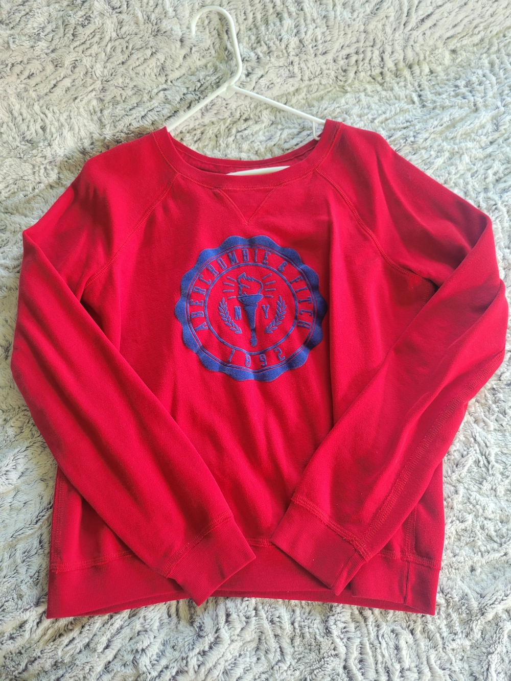 Abercrombie & Fitch Red Crewneck Sweatshirt with White Label